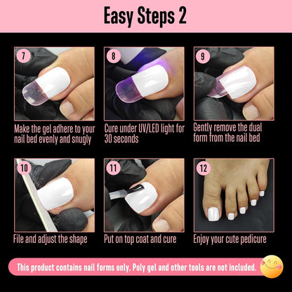 300 Pcs Toe Nail Dual Forms for Poly Gel Toenail Extension, PINK, Reusable Molds for Polygel Buider Hard Gel Acrylic French Tip Toenails, for Nail Art Salon Pedicure & DIY at Home 15 sizes