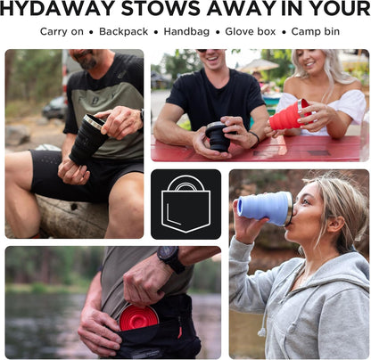 HYDAWAY 16oz Collapsible Pint - BPA-Free Silicone Cup with Stainless Steel Rim - Reusable, Packable, and Durable for Camping, Travel & Everyday Use