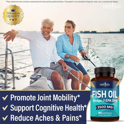 NEW AGE Omega 3 Fish Oil Supplement Immune & Health Support – Promotes Joint, Eye & Skin Health - Non GMO - EPA, DHA Fatty Acids Gluten Free (90 Softgels (Pack of 1))