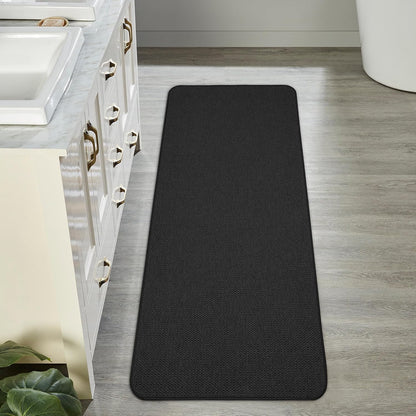 Bath Mat,Ultra Thin Bathroom Runner Rugs,Large Bath Mats for Bathroom,Quick Dry,Non-Slip,Machine Washable,Low Pile,Bath Rug,Shower Outside,Sink,Home Decor Accessories.Black,1'9"x3'11"（21x47inch）