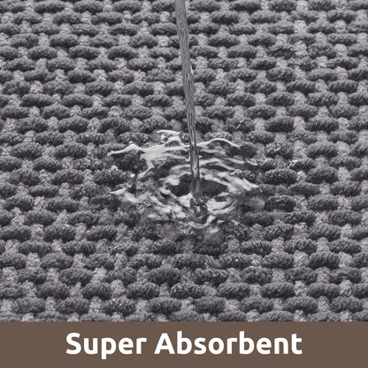 AMOAMI Chenille Bath Mat Super Absorbent Bathroom Mat Quick Dry Low Pile Bath Mats for Bathroom Washable Rubber Backed Bathroom Runners Fit Under Door, Front of Bathtub, Darkgrey&LIGHTGREY 17"x59"