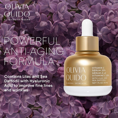 OLIVIA QUIDO Skincare Vitamin C Serum 20% with Lilac & Sea Daffodil 3.6oz | Hydrating, Skin-Brightening, & Anti-Aging | Vitamin C & Hyaluronic Acid Serum for the Face with Natural Botanicals