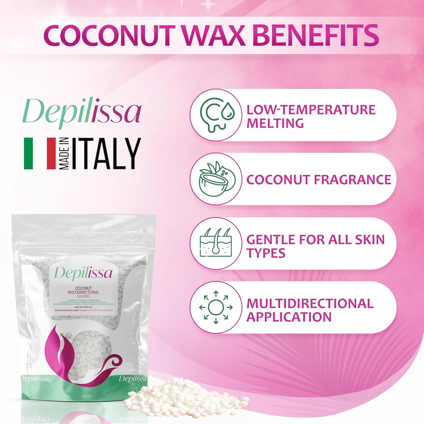 Multidirectional Coconut Wax beads for hair removal - Hypoallergenic, Gentle, and Effective for All Skin Types, Ideal for Face, Eyebrows, Bikini Area, and Brazilian Waxing - 14.1 oz