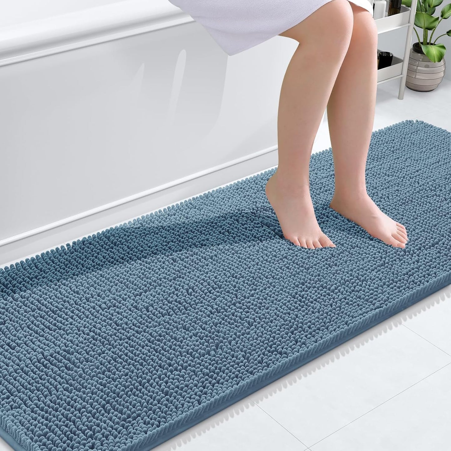 OLANLY Bathroom Rugs 70x24, Extra Soft Absorbent Chenille Bath Rugs, Rubber Backing Quick Dry, Machine Washable Bath Mats for Bathroom Floor, Tub and Shower, Home Decor Accessories, Airy Blue