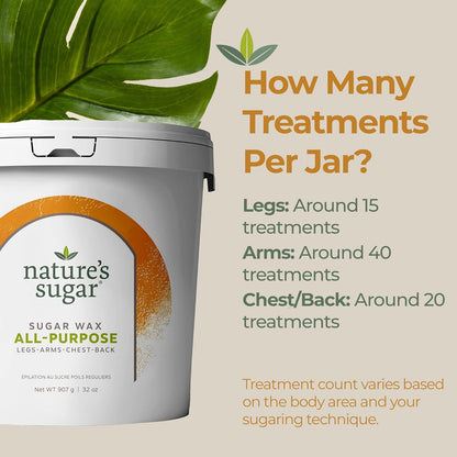 Nature’s Sugar - All-Purpose Sugaring Paste for Legs, Back, Arms, Chest - Beginner-Friendly Sugar Wax Hair Removal for All Skin Types - Vegan and Cruelty-Free 32oz - 2 Pack