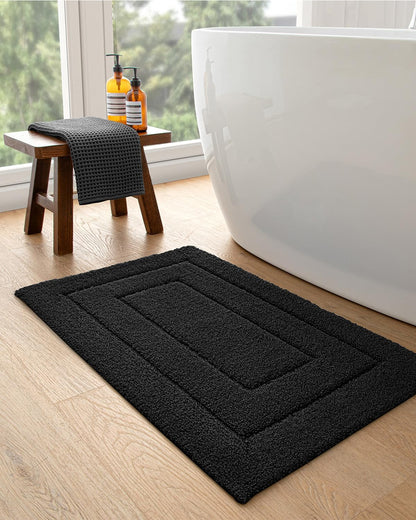 DEXI Bathroom Rug 32x20, Non Slip Washable Bath Mat for Shower Floor, Absorbent Soft Bathmat with Rubber Backing, Quick Dry Microfiber Carpet, Black