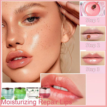 4 PCS Bee Lip Balm Honey Pot, Coconut Aloe Vera Peach Mint Sleeping Lip Mask Overnight with Sticks, Exfoliating Prevention Dry and Crack Lip Scrubs