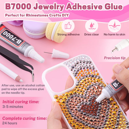 20000Pcs Metallic Rhinestones for Bedazzling with 1Pcs B7000 Jewelry Glue, Resin Rhinestones for Crafting Crafts DIY, Bedazzler Kit Gems for Clothing Shoes Tumblers Nail Art Assorted Size 3/4/5/6mm