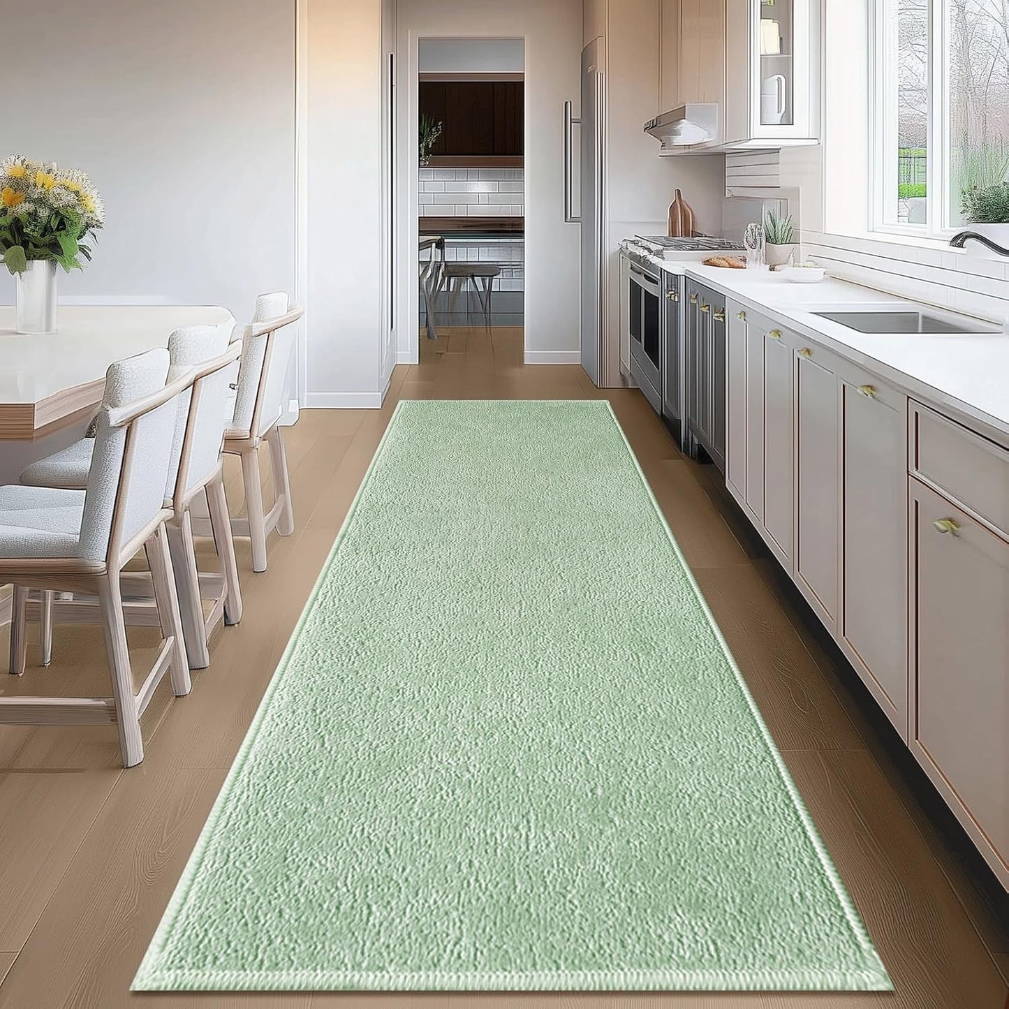 Bathroom Runner Rugs, Thin Absorbent Non-Slip Bath Mat, Quick Dry Low Pile Mats for Bathroom Floor Front of Bathtub,Shower Room,Sink,20"×47",Sage Green