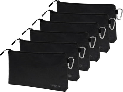 COREFLEX Premium Tool Pouch Zipper Bag, Small Tool Bag, Multipurpose Storage pouch, Heavy duty Flat Bottom Tool bag with YKK Zipper (6 pack Large 12inch Black)
