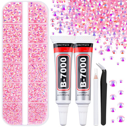 6100Pcs Jelly Resin Rhinestones for Crafting with 2Pcs 10ml B7000 Jewelry Glue, 1 Box Flatback Crystals Diamond (Light Pink AB) for Bedazzling Crafts DIY Nail Art Non Hotfix Gems for Clothing Shoes
