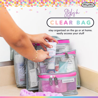 MUMI Travel Toiletry Bag Set of 3 – Clear TSA Approved Toiletry Bags for Women – Reusable Water-Resistant Makeup Organizer Pouches for Skincare, Cosmetics, Travel Accessories, Airport Packing - Black