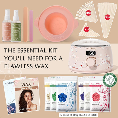 KOTAMU Waxing Kit for Women & Men, Professional Wax Warmer for Hair Removal with Silicone Pot, Wax Kit for Coarse Thick Fine Fuzzy Hair & Sensitive Skin, Waxing Warmer for Home Salon Use