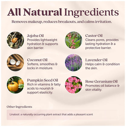 Cosmette Dreamy Deep Cleansing Oil for Face, Vegan Makeup Remover & Facial Pore Oil Cleanser w/Jojoba, Coconut, Castor, Pumpkin & Lavender Oils - Gentle, Hydrating, Natural Korean Skincare, 1.7 FL Oz