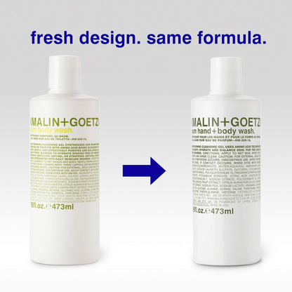 Malin + Goetz Rum Hand & Body Wash, 16 Fl. Oz. – Men & Women Natural Body Wash For All Skin Types, Foaming Hydrating Cleansing Gel, Cruelty-Free & Vegan