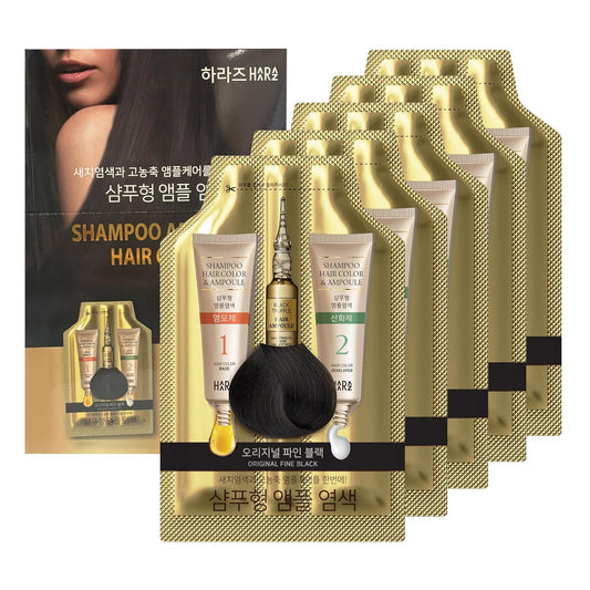 Instant Permanent Hair Color Dye Shampoo Ampoule - Paraben-Free, 5-Minute Easy and Fast Coloring, Keratin & Collagen, Made in Korea (Fine Black)
