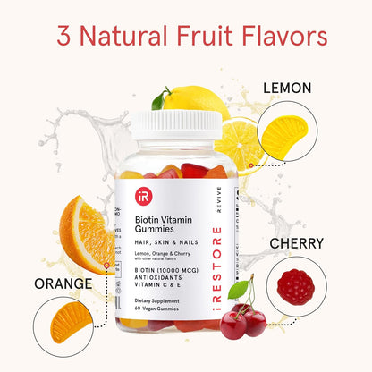 iRestore Hair Gummy Vitamins, Vegan Biotin Gummies for Hair Skin and Nails Gummies, Hair Gummies, Biotin Gummies for Hair Growth Biotin Vitamins Hair Vitamins Gummies for Women & Men, Biotin 10000mcg