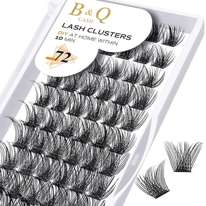 B&Q Lash Clusters Wispy B02, Eyelash Clusters 72PCS Cluster Eyelash Extensions, D Curl Lash Cluster 8-16mm Natural Individual Lashes Volume False Eyelashes Clusters with Soft Band(B02-D-8-16MIX)