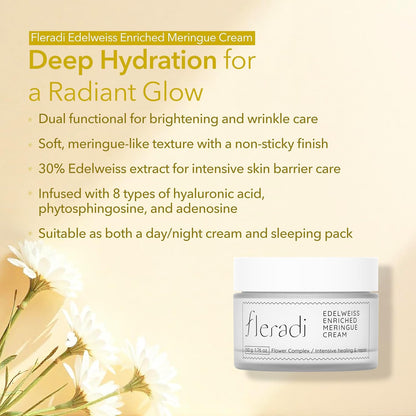 Edelweiss Face Cream for Women and Men – Korean Night Moisturizer with 30% Edelweiss Extract (Natural Power), Deep Hydration for Dry Skin (Advanced Barrier Care)