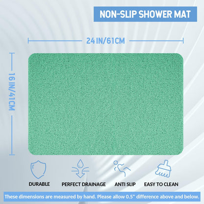 Non-Slip Bathtub Mat, Anti Slip Shower Mat, Fast Drying Bathtub Mats, Foot Scrubber Mat, Anti Slip Mat for Tub, Floor, Bathroom, Kitchen, Home, Hotel (Light Green 24"×16")