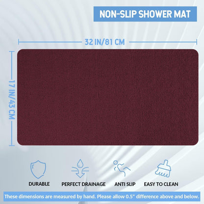 Non-Slip Bathtub Mat, Anti Slip Shower Mat, Fast Drying Bathtub Mats, Foot Scrubber Mat, Anti Slip Mat for Tub, Floor, Bathroom, Kitchen, Home, Hotel (Wine Red 32"×17")