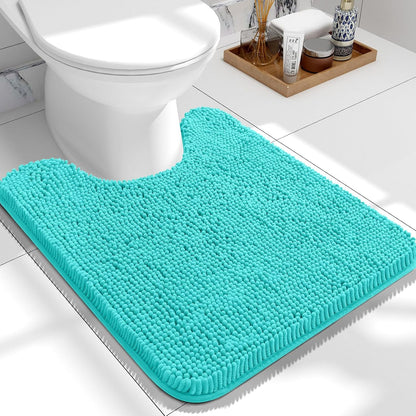 OLANLY Toilet Rugs U-Shaped 24x20, Extra Soft Absorbent Chenille Contour Bathroom Rugs for Toilet, Dry Quickly, Machine Washable, Non-Slip Bath Mat, Teal
