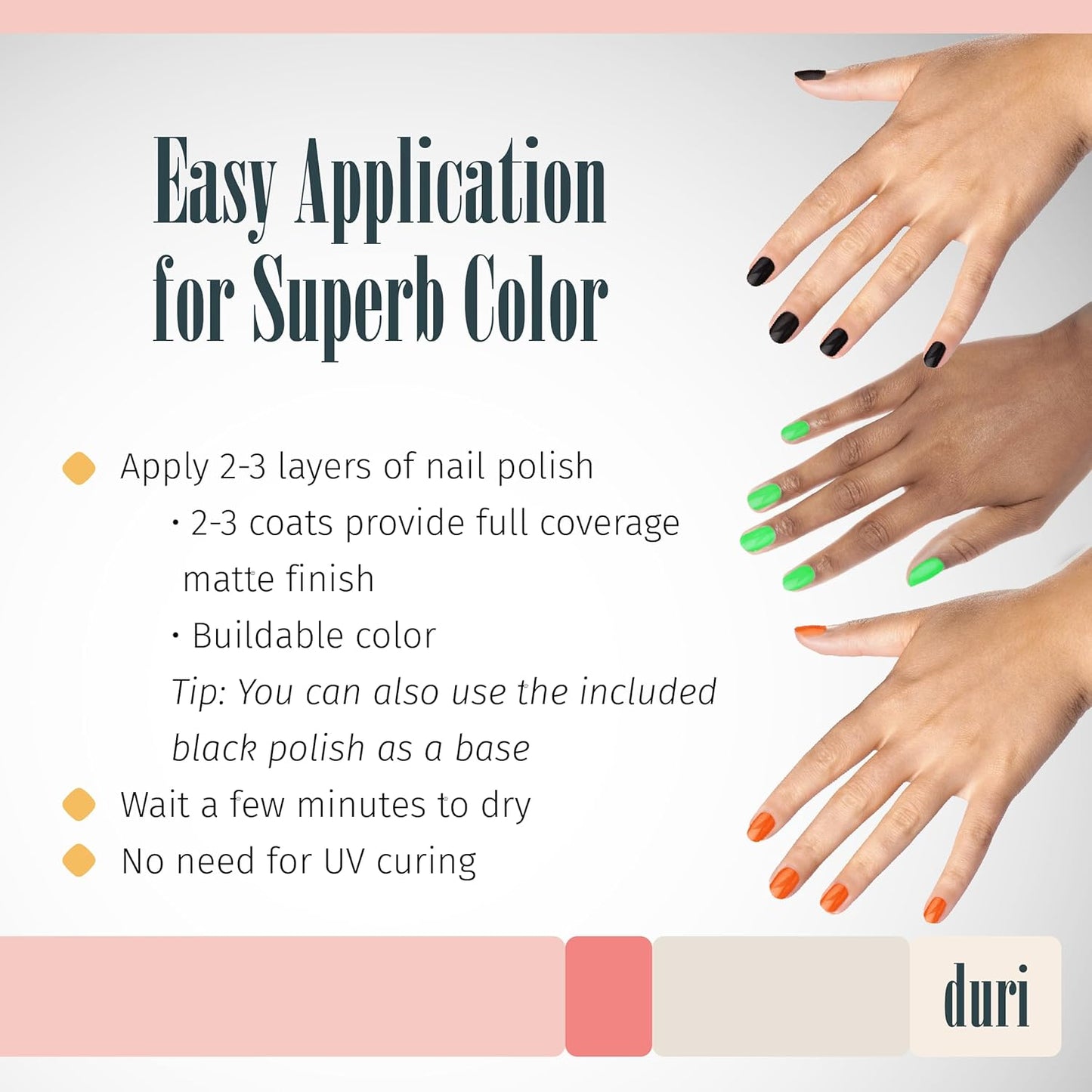 duri Trio Neon Nail Polish Set - Trick-Or-Treat Yo'Self, Matte Finish, Quick Drying, 0.45 Fl Oz each