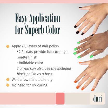 duri Trio Neon Nail Polish Set - Trick-Or-Treat Yo'Self, Matte Finish, Quick Drying, 0.45 Fl Oz each