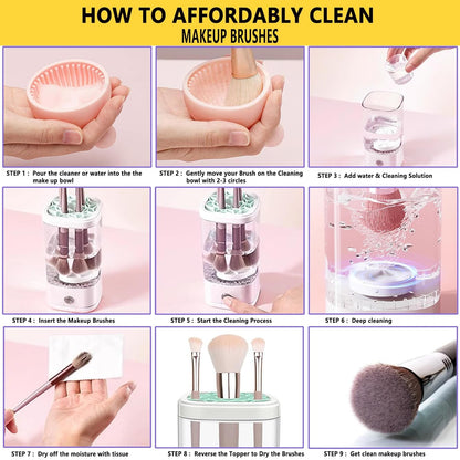 Electric Makeup Brush Cleaner Machine, Rechargeable Spinning Makeup Brush Cleaner, Automatic Cosmetic Brush Cleaner Machine For All Size Makeup Brushes, Makeup Brush Cleaner with Mat