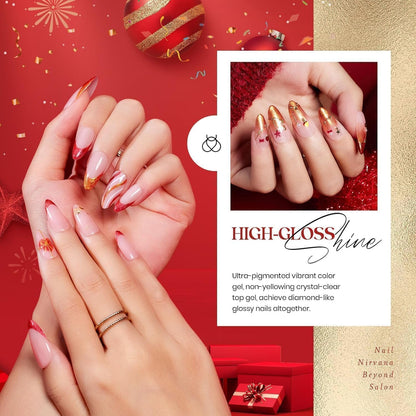 Beetles Fall Gel Nail Polish Kit, 6 Colors Gold Green Burgundy Red Glitter Gel Polish Soak Off Uv Nail Lamp Cured Holiday Nail Gel DIY Home Manicure Kit Gifts for Women Girls