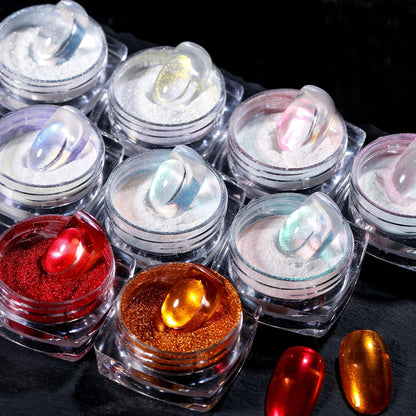 BORN PRETTY Chrome Powder Metallic Mirror Chameleon Nail Powder Auroras Mermaid Nail Powder Pigment for Nail Art Gel Polish Manicure Nail Art Decorations 9 Jars