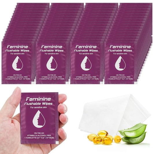 Feminine Wipes Individually Wrapped, Flushable Wipes Travel,Travel Wipes for Women,Feminine Care Wet Wipes Travel Size Vaginal Wipes for Adult, Girl and Homeless (unscent,50)