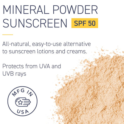 Brush On Block SPF 50 Mineral Powder Sunscreen, Translucent, Broad Spectrum, Water Resistant Face Protection, For All Skin Tones & Types, Reef Friendly, Mfg in USA