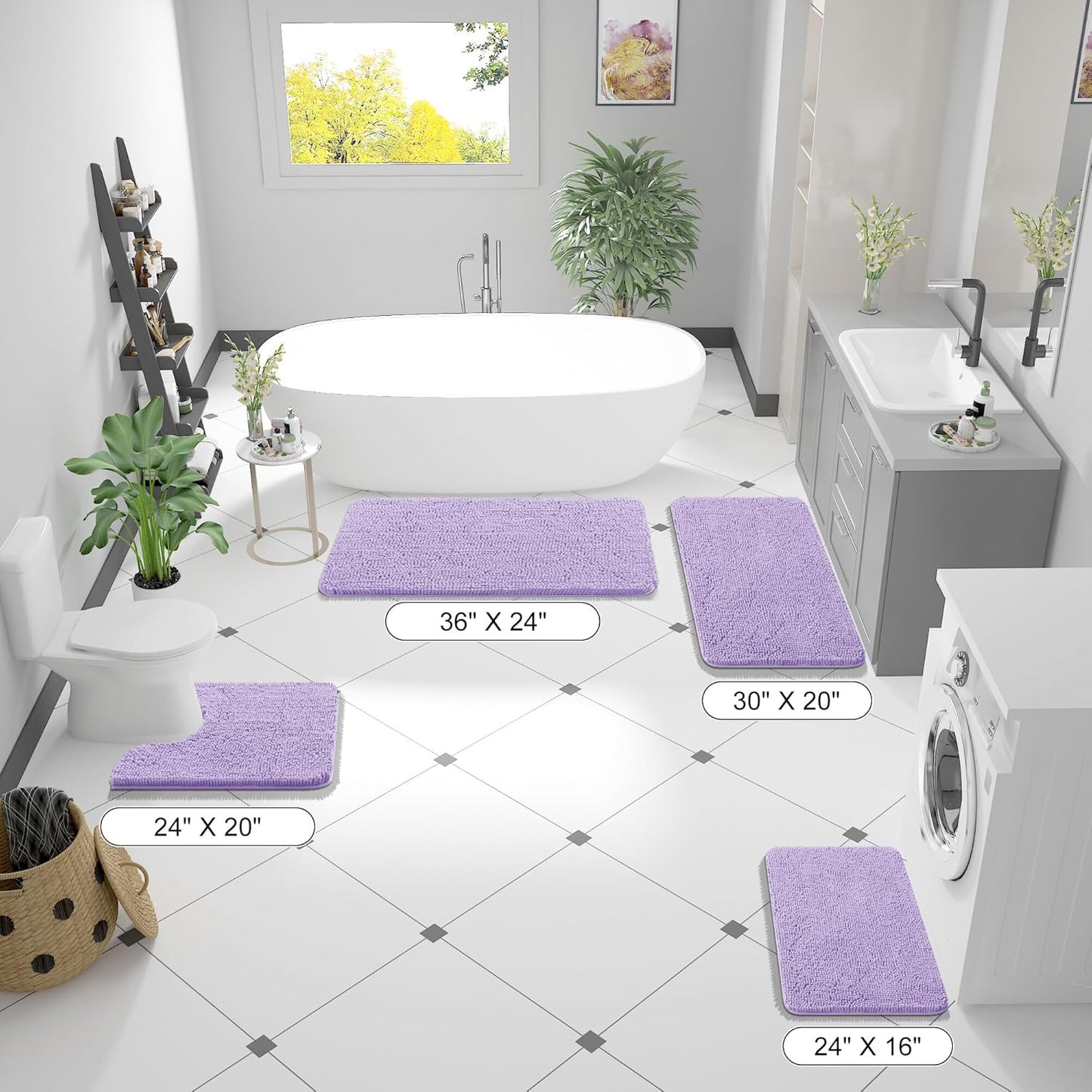 OLANLY Bathroom Rugs 47x24, Extra Soft Absorbent Chenille Bath Rugs, Rubber Backing Quick Dry, Machine Washable Bath Mats for Bathroom Floor, Tub and Shower, Home Decor Accessories, Lavender