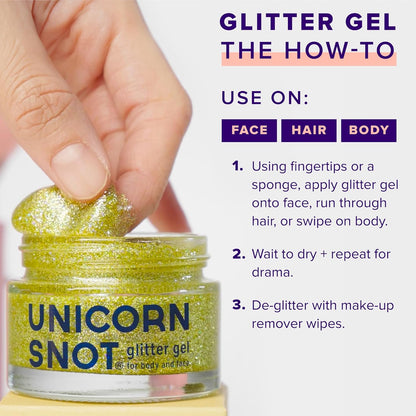 UNICORN SNOT Holographic Face Glitter & Body Glitter Gel: Glitter Makeup, Hair Glitter, Festival Rave and Anime Cosplay, Halloween Costume Makeup - Vegan & Cruelty Free, 1.7 oz Gold Glitter (Bling)