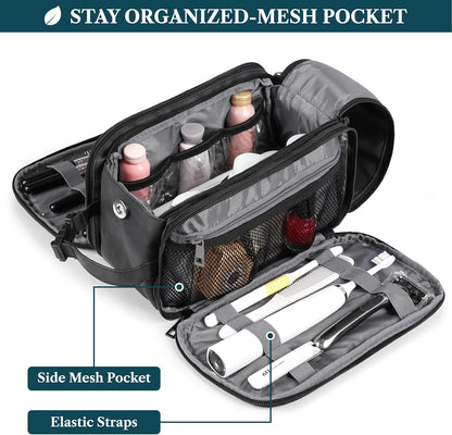 PAVILIA Large Toiletry Bag for Men Women, Mens Travel Bag Toiletries Organizer Case for Grooming, Travel Essentials Shaving Dopp Kit, PU Leather Water Resistant Cosmetic Pouch, Black