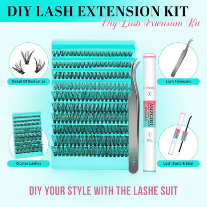 Lash Clusters Kit 200PCS 40D Eyelash Extension Kit D Curl Wispy Eyelash Clusters DIY Natural Individual Lashes Kits Lashes Extensions Kit with Lash Bond and Remover Eyelash Tweezer at Home（White Bond）