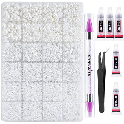 Canvalite 11000Pcs Flatback Pearls for Crafting, Multiple Sizes Half Nail Pearls with 5Pcs B7000 Jewelry Glues & Picker Tools Bedazzling Bead for DIY Crafts Clothing Tumblers Shoes Decors Nail Art