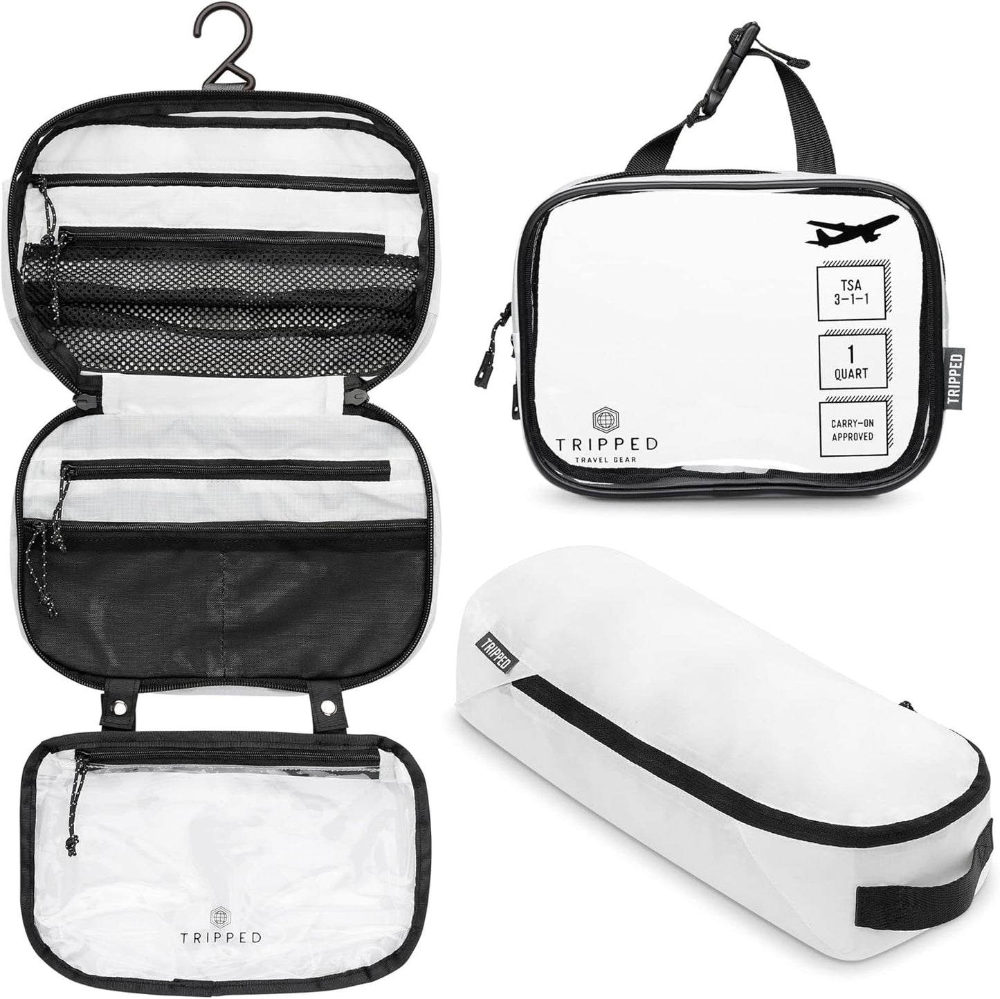 Toiletry Bag Kit Set: Hanging Travel Toiletry Bag + 311 TSA Cosmetic Liquid Bag + Ultralight Accessory Organizer Pouch