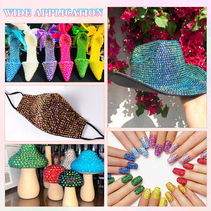 8000Pcs Resin Rhinestones with B7000 Jewelry Glue for Crafting, Multicolors 5mm Non Hotfix Flatback Gems, Bedazzling Crystal for DIY Crafts Clothing Tumblers Mugs Shoes Fabric Decor Nail Art