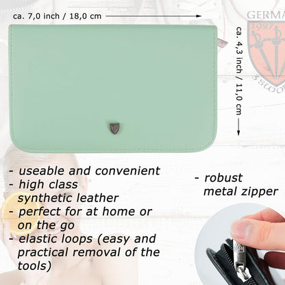 3 Swords Germany - brand quality 10 piece manicure pedicure grooming kit set for nail care scissors clipper mint synthetic leather case - Made by 3 Swords