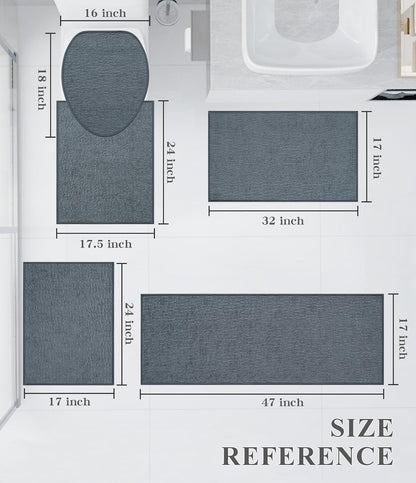 chakme Bathroom Rug Sets 5 Piece, Ultra Thin Bath Mat Quick Dry Bath Mat Set, Absorbent Bath Mat for Bathroom Non Slip Machine Washable, (Light Blue, 5 Piece)