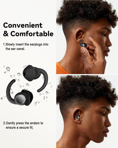 Ear Plugs for Sleeping - Noise Reduction Soft Silicone Earplugs, 2 Pairs Reusable Hearing Protection Earplugs for Noise Sensitivity, Sleep,Snore,Travel,Sound Reduction Noise Cancelling -(Black-Silver)