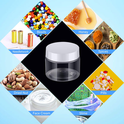 Patelai 4 Pieces Round Wide-mouth Leak Proof Plastic Container Jars with Lids for Travel Storage Makeup Beauty Products Face Creams Oils Salves Ointments DIY Making(2 Ounce,White)