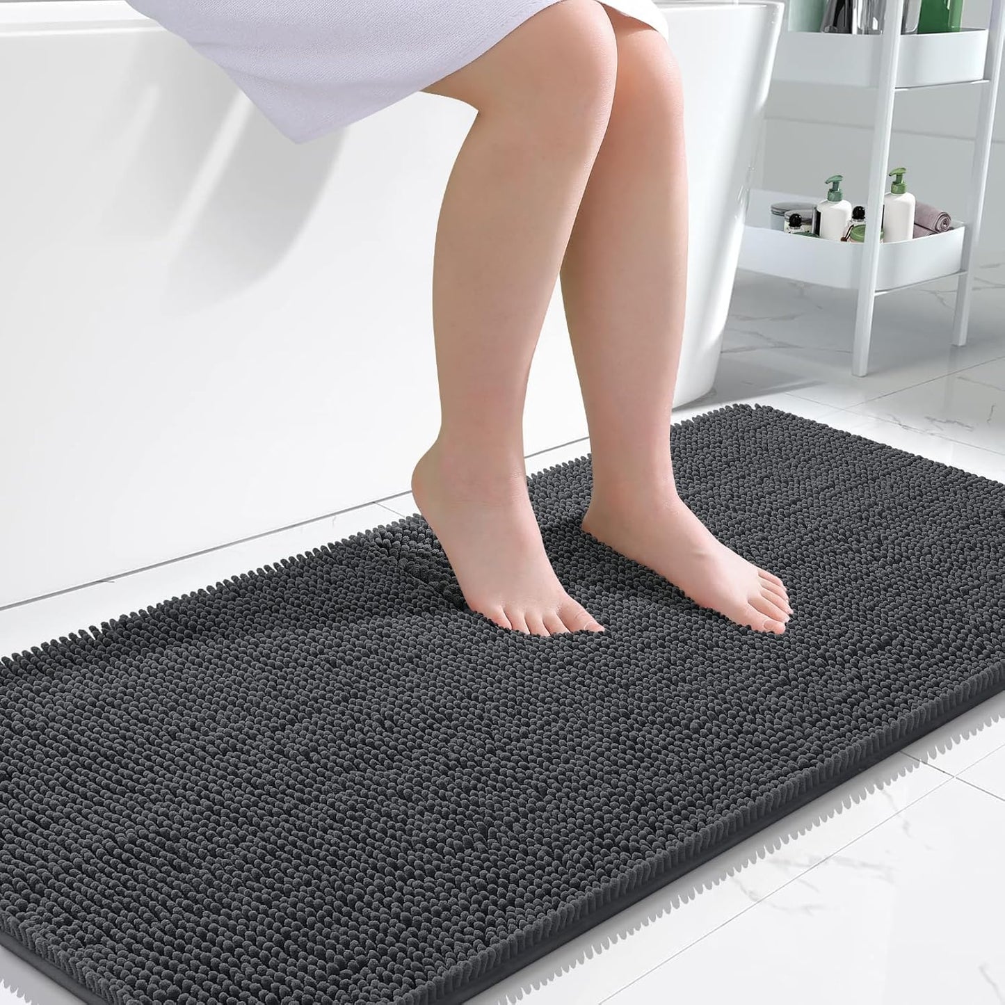 OLANLY Bathroom Rugs 47x24, Extra Soft Absorbent Chenille Bath Rugs, Rubber Backing Quick Dry, Machine Washable Bath Mats for Bathroom Floor, Tub and Shower, Home Decor Accessories, Dark Grey