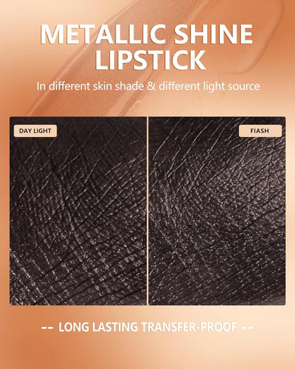 MAKI YIKA Metallic Lipstick for Women Black Lipsticks Long Lasting Glitter Lipstick No Smudge No Transfer Full-Coverage Liquid Lip Gloss (BR14 Midnight)