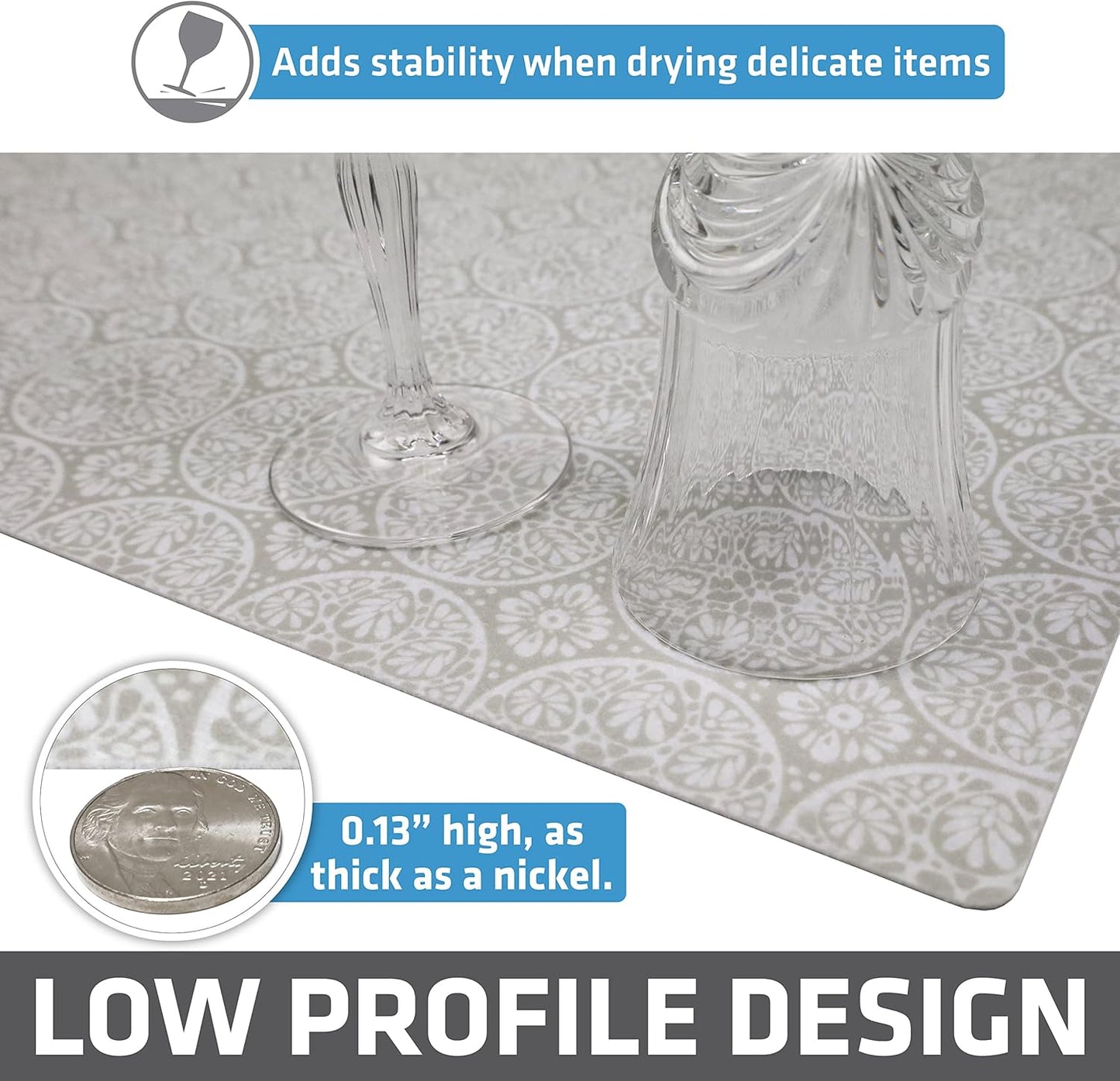 Drymate XL Dish Drying Mat, Oversized (19”x24”), Low-Profile, Super Absorbent, Quick Dry Fabric, Waterproof & Slip-Resistant, for Kitchen Counter, Trimmable, Easy to Clean (USA Made)(Tan)