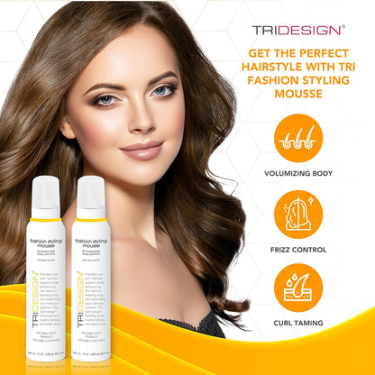 TRI Fashion Volumizing Mousse for Wavy Hair - Taming Curls, Frizz Control & Shine, Styling Foam for Women - 10 Ounce (2 Pack)