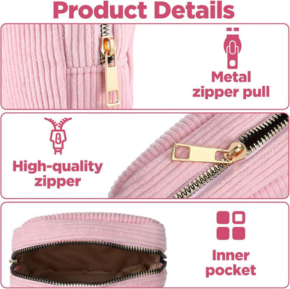 Sanitary Pouch Corduroy Period Pouches for Teen Girls Zipper Portable Period Bag for Teen Girls Cosmetic Bag for Women(Pink)