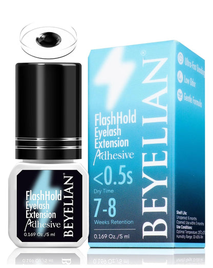BEYELIAN Sensitive Eyelash Extension Glue 0.17fl.oz/5ml / 0.5Sec Drying Time/Retention – 7-8 Weeks/Black Adhesive/Professional Hypoallergenic Formaldehyde-Free Lash Extension Glue Supplies
